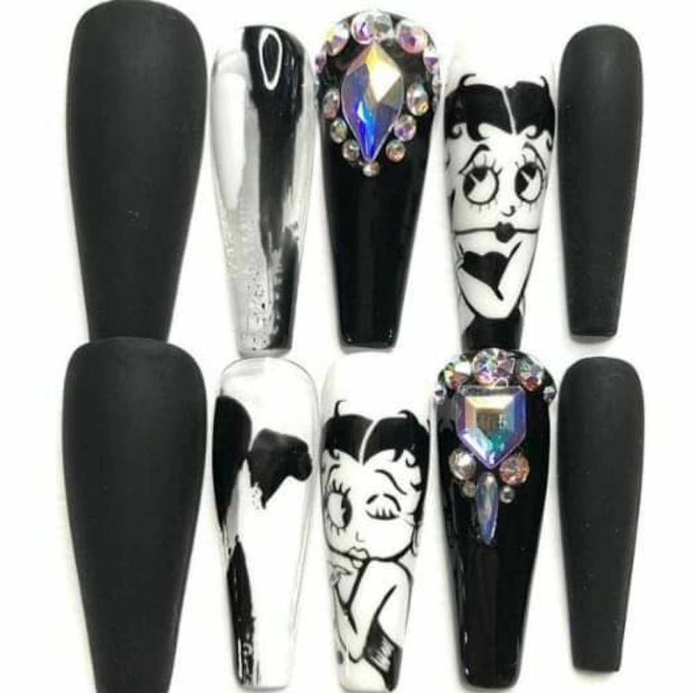 Handmade XL coffin hard gel press on nails
